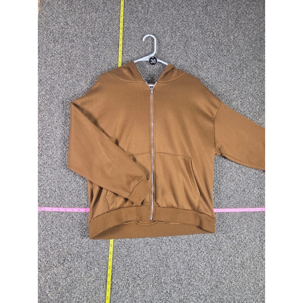 Unbranded Zip Hoodie Women XL Brown Oversized Fleece Drop Shoulder Pocket